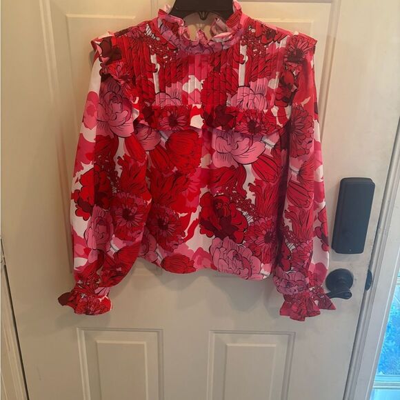 Anthropologie Stellah Red and Pink Floral Blouse - Picture 5 of 7
